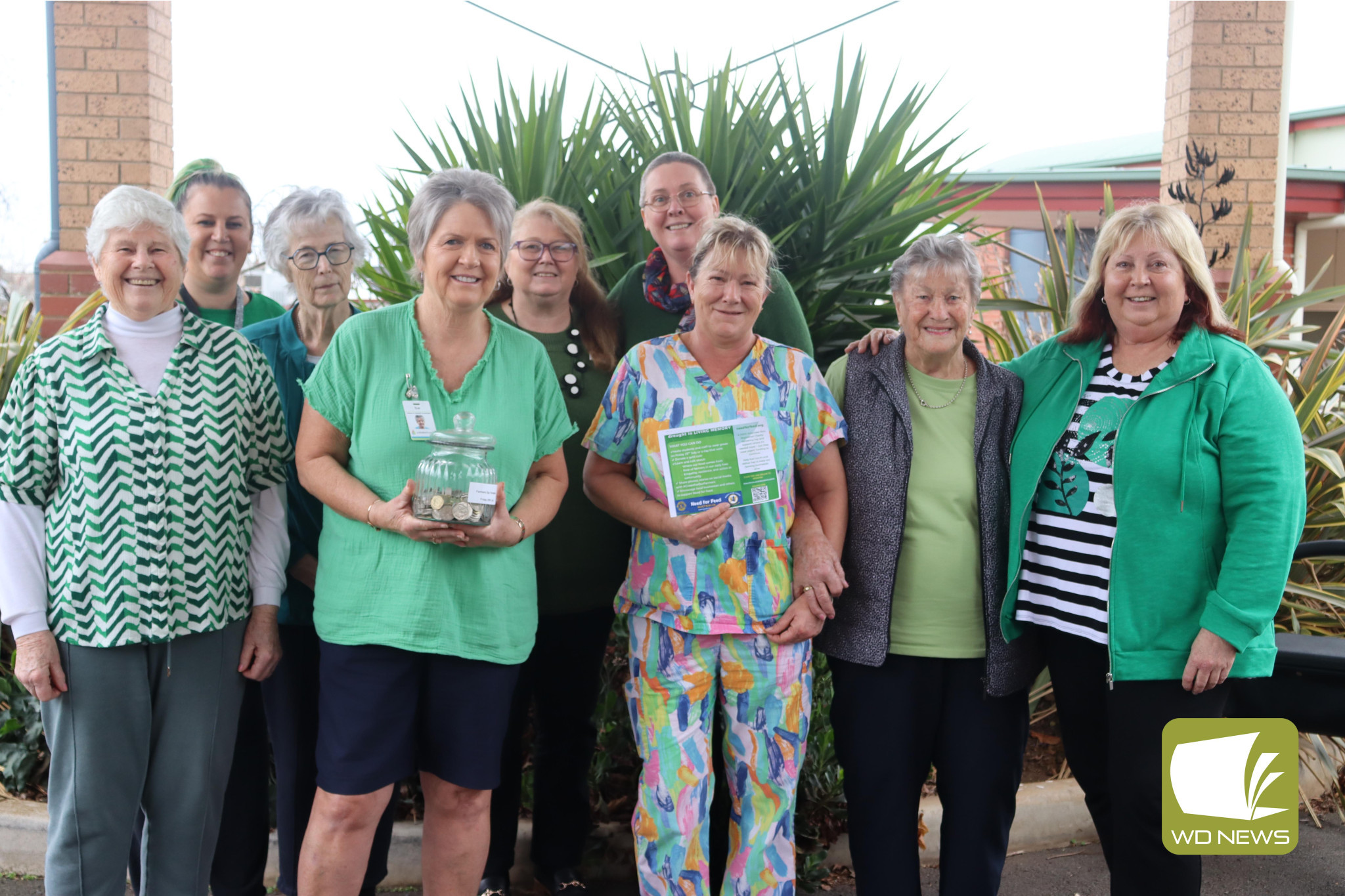 Shades of green: Staff and residents at Cobdenhealth dressed up in green for farmers and collected donations for Need for Feed last Friday.