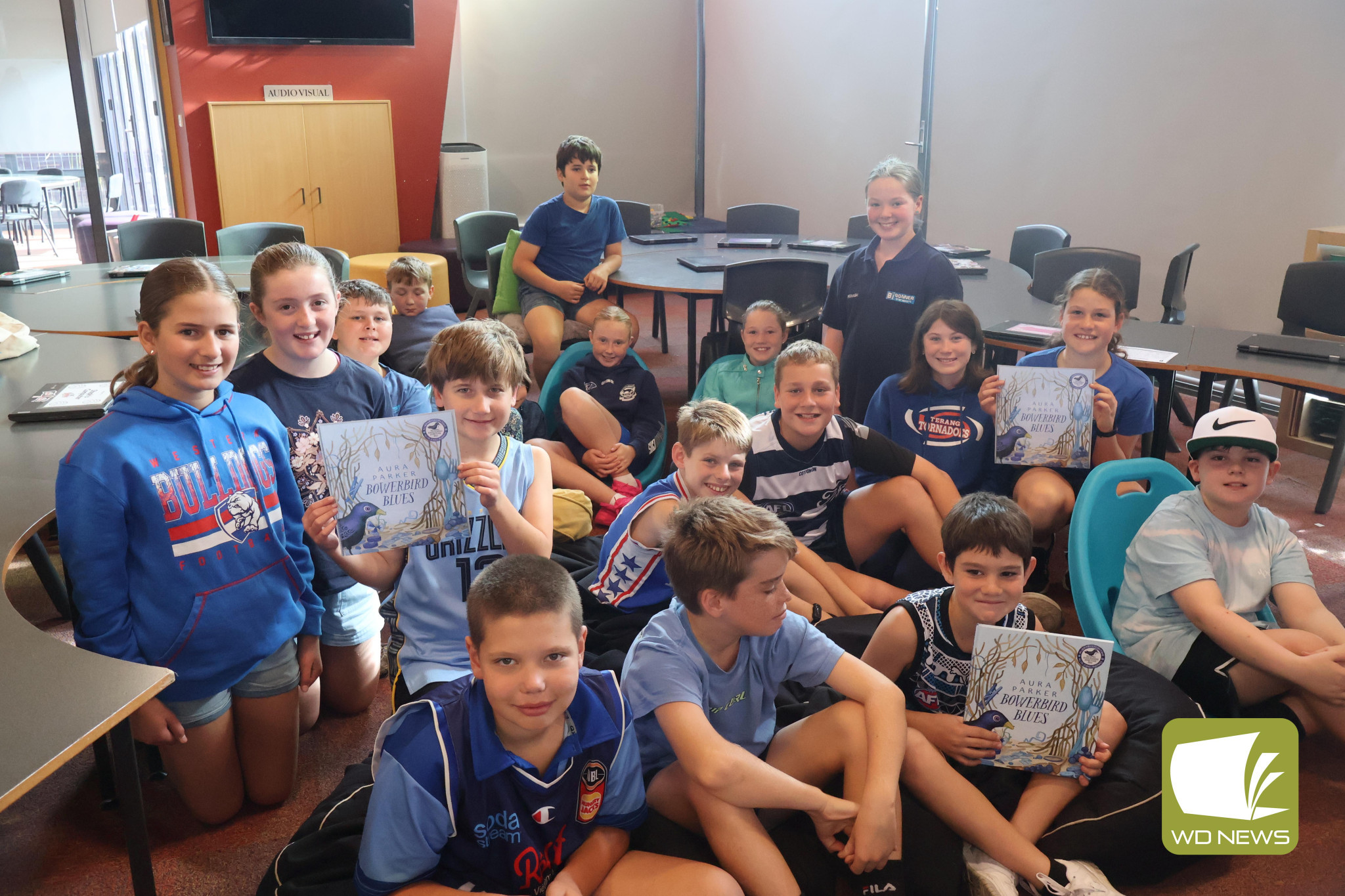 A bit blue: Students at St Patrick’s Primary School, Lismore Primary School and Camperdown College’s junior campus read ‘Bowerbird Blues’ for this year’s National Simultaneous Storytime.