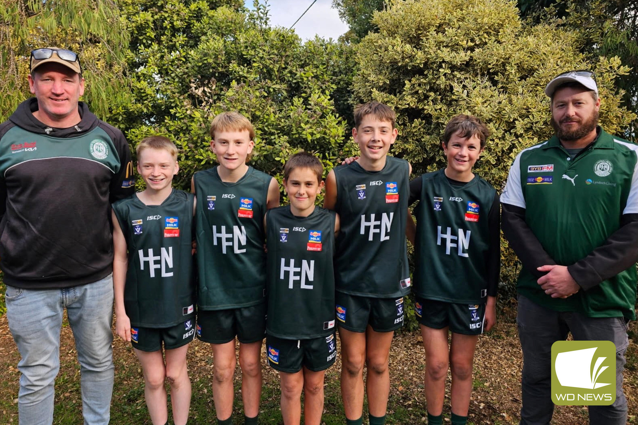 Camperdown under 14 Hampden East reps Stephen Sinnott (coach), Issac Lawlor, Alex Huggins, Jimmy Cheeseman, Mason Narik, Miller Murphy and Tim Fitzgerald (assistant coach). Photo courtesy Camperdown FNC.