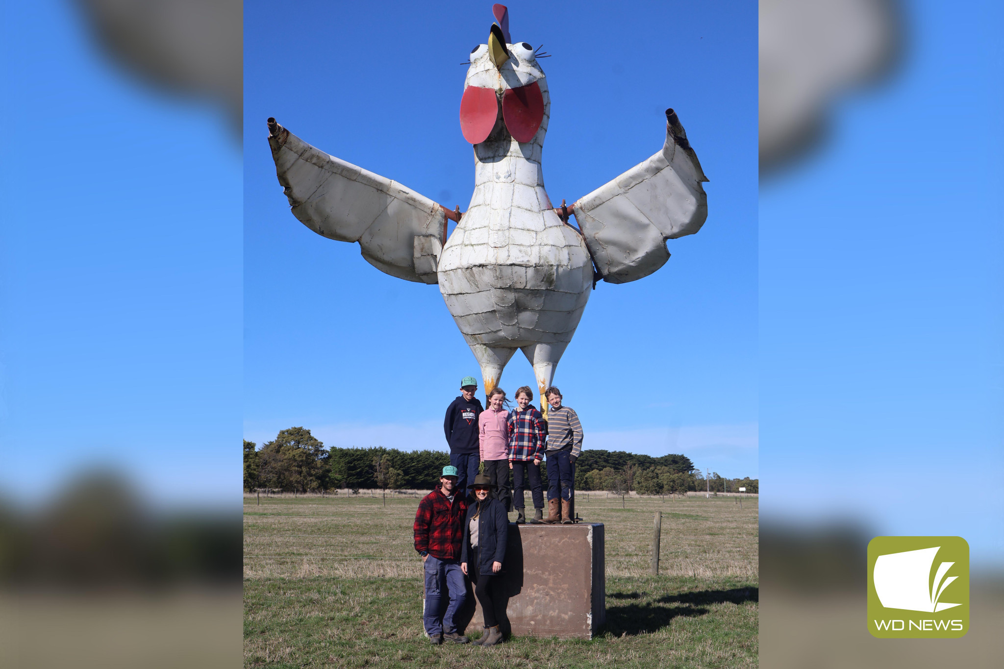 “Must lay big eggs”: One family farm has gotten creative in promoting their business, with a giant chicken statue in their front paddock.