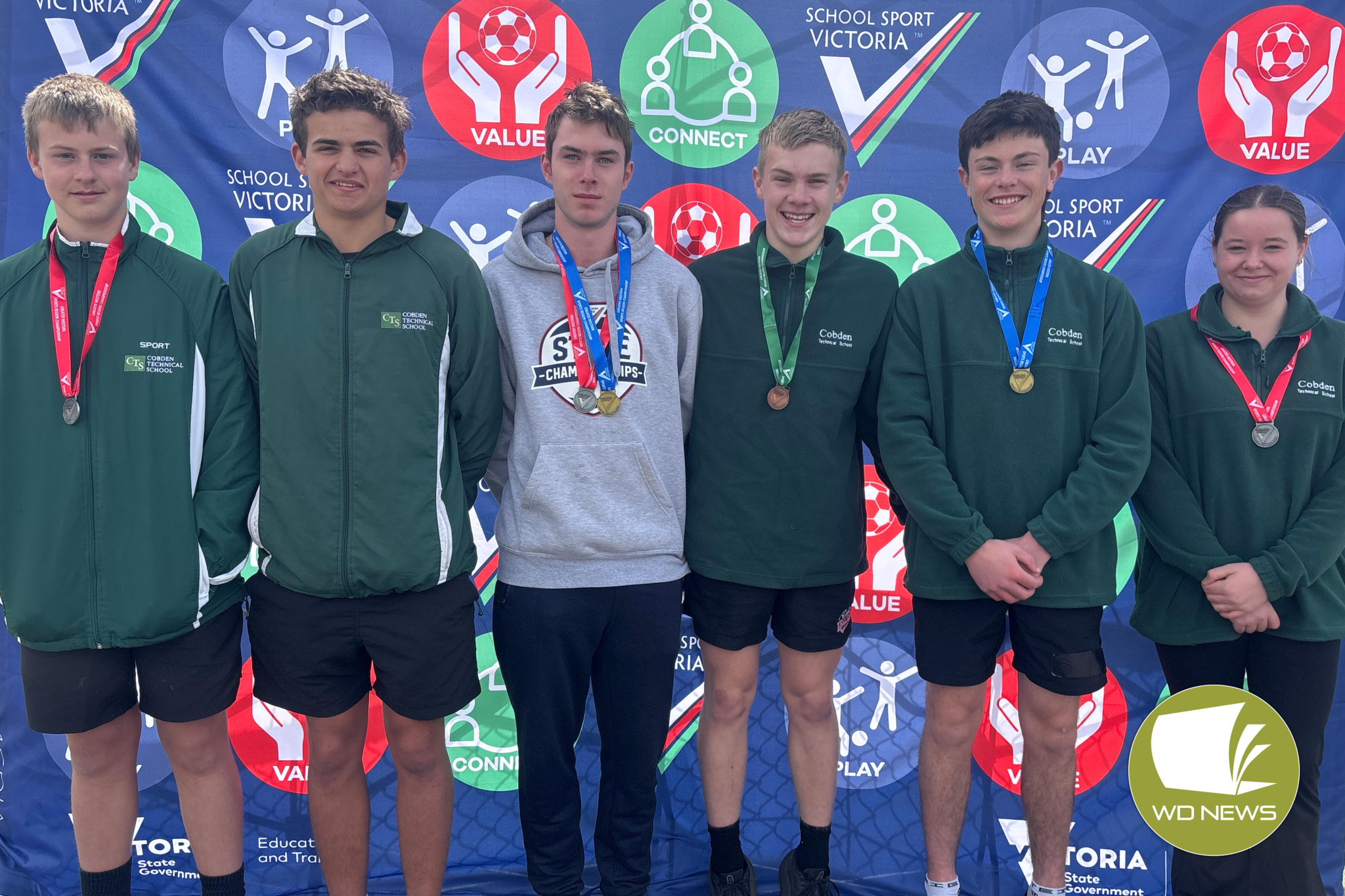 Cobden Tech students, from left, Ryan Bailey, Xander Weel, Rhys Sargood, Harry Roberts, Riley Beames and Alanna Warden. Both Rhys and Riley qualified to compete in the state championships in Melbourne on Monday.