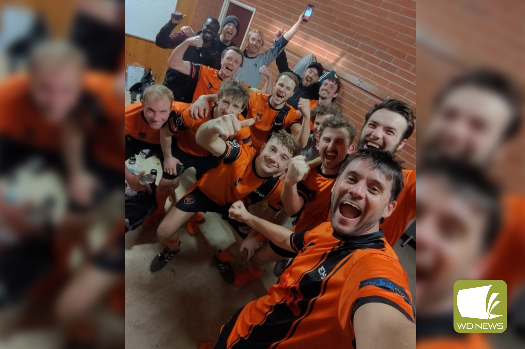 Corangamite Lions celebrate their win in the men’s division one match. Photo supplied by Corangamite Lions