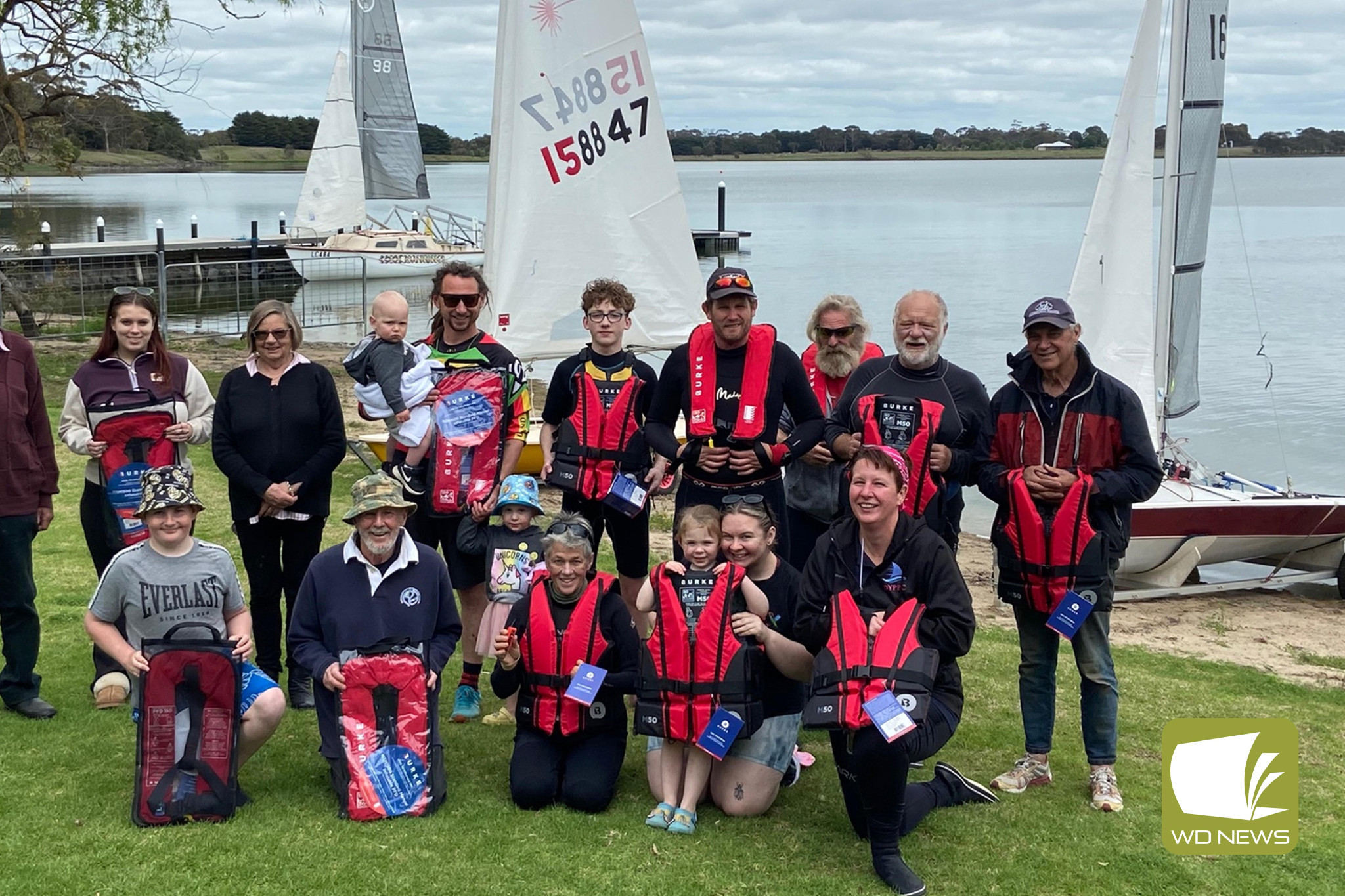 Members of the Derrinallum Yacht Club with their new life jackets.