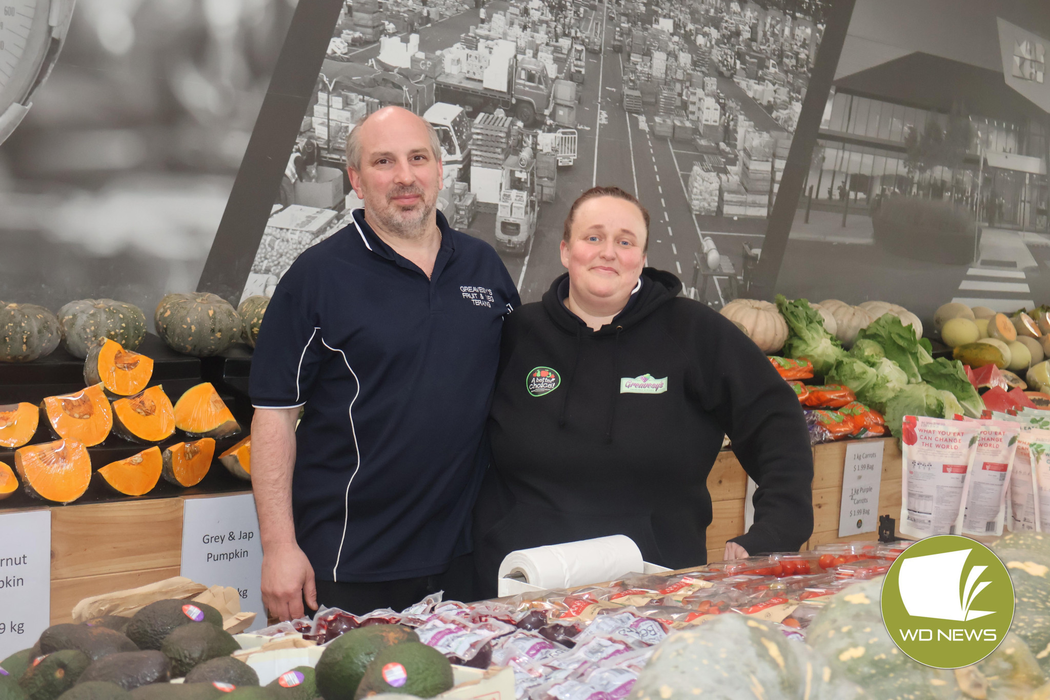Family run: Greavesys Fruit N Veg owners Jason and Cassie Greaves were shocked to learn they had been named a top 20 finalist in Australia’s Favourite Family Business competition.
