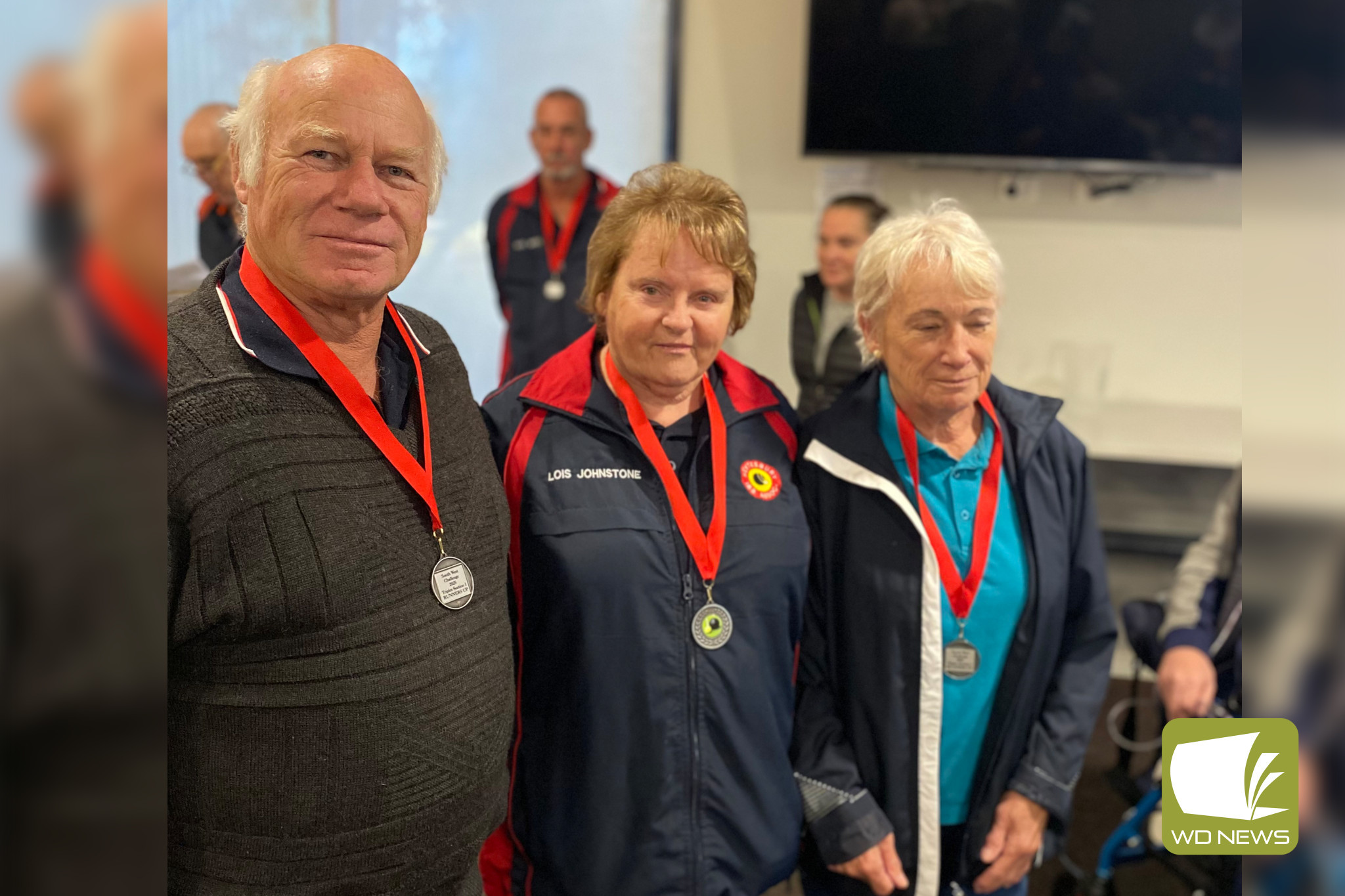 South West Challenge Open triples section one runners-up Gary Body, Lois Johnstone and Louise Blair.
