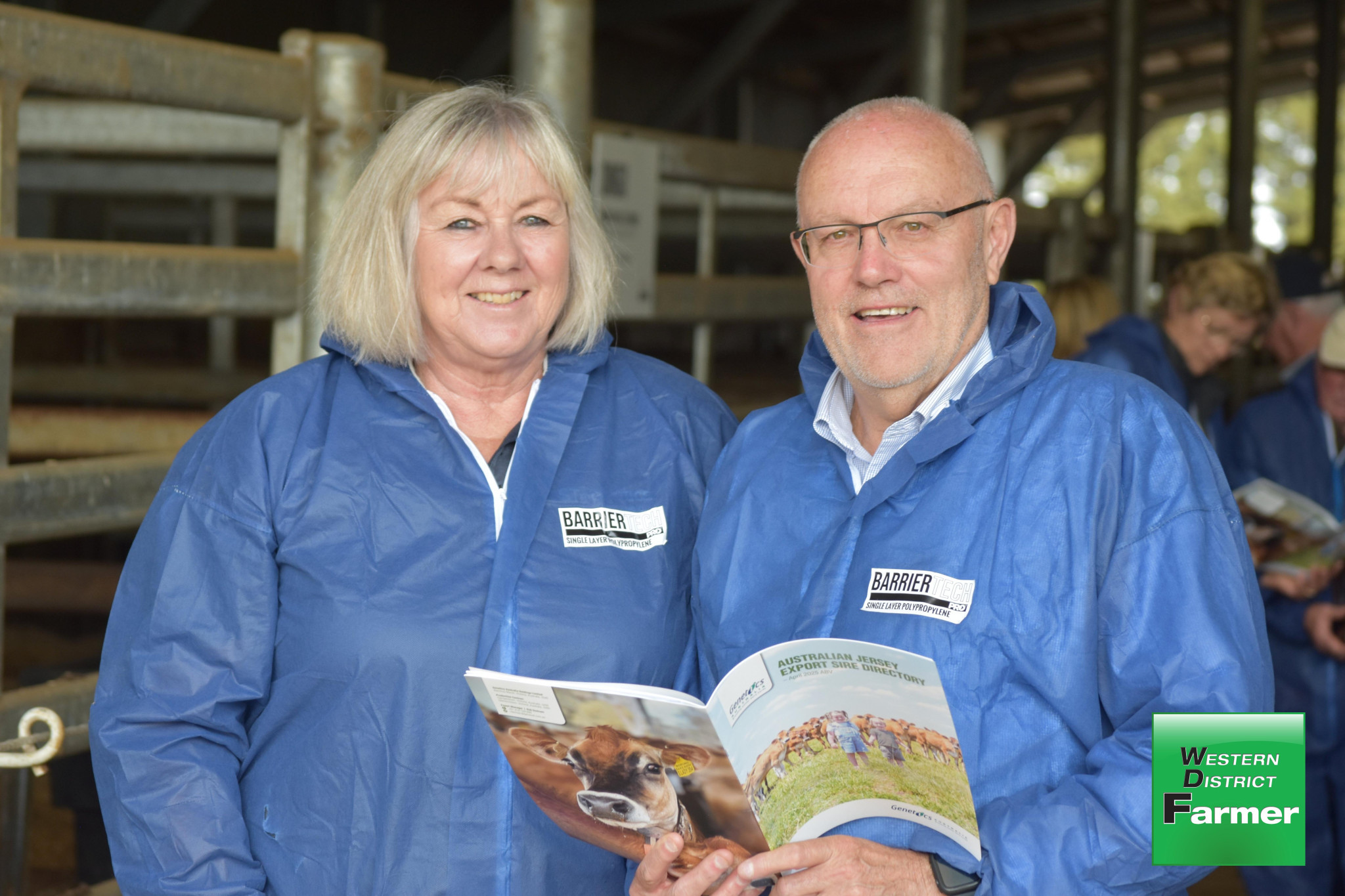 ST Genetics breeding consultant Jean Macky with Genetics Australia export manager Rob Derksen at TLG Camperdown.