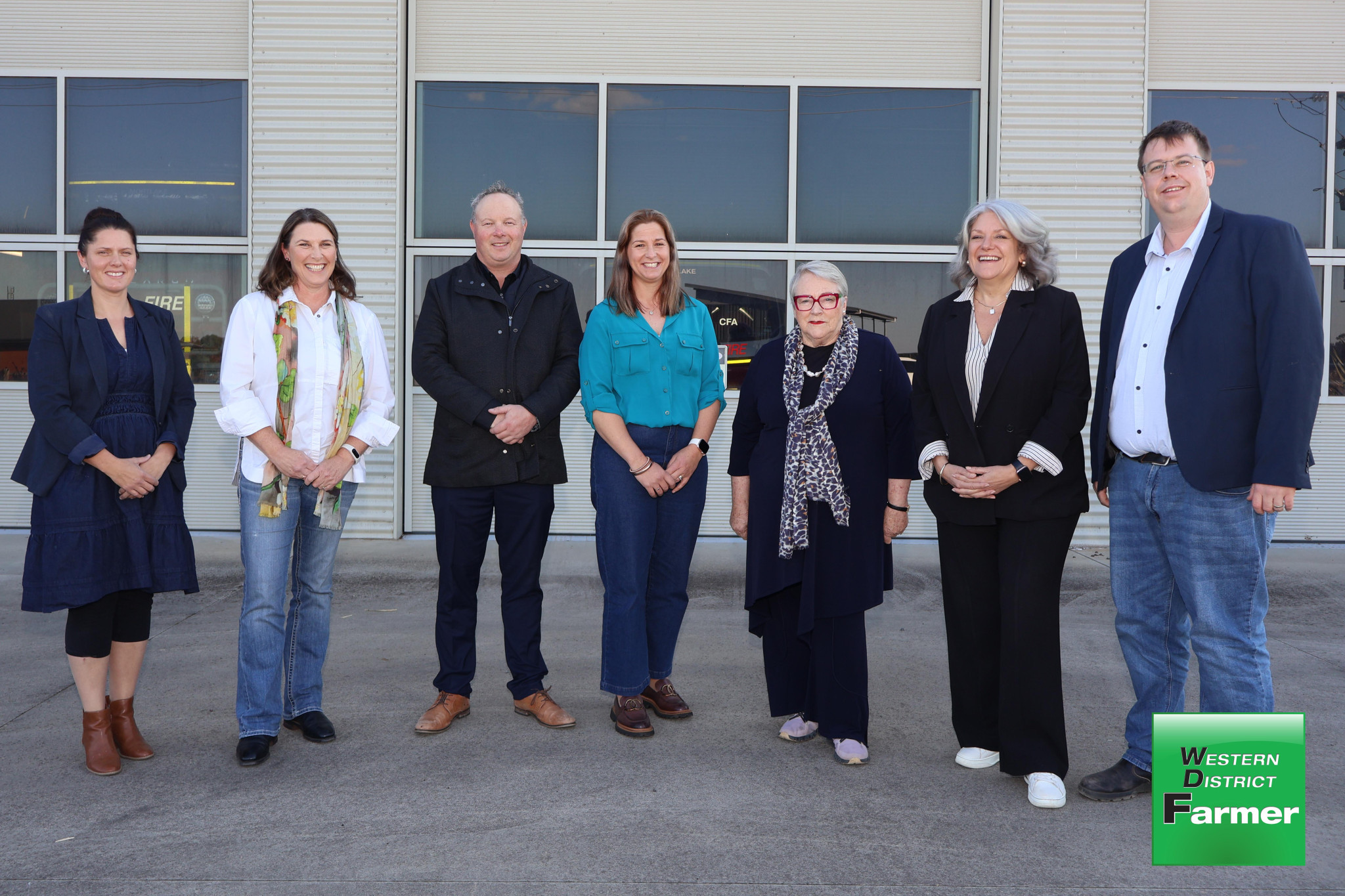 Warrnambool City Council mayor Ben Blain (right) with, from left, Pyrenees Shire mayor Tanya Kehoe, Ararat Rural City mayor Jo Armstrong, Colac Otway Shire mayor Jason Schram, Corangamite Shire mayor Kate Makin, Member for Western Victoria Bev McArthur and Moyne Shire mayor Karen Foster.