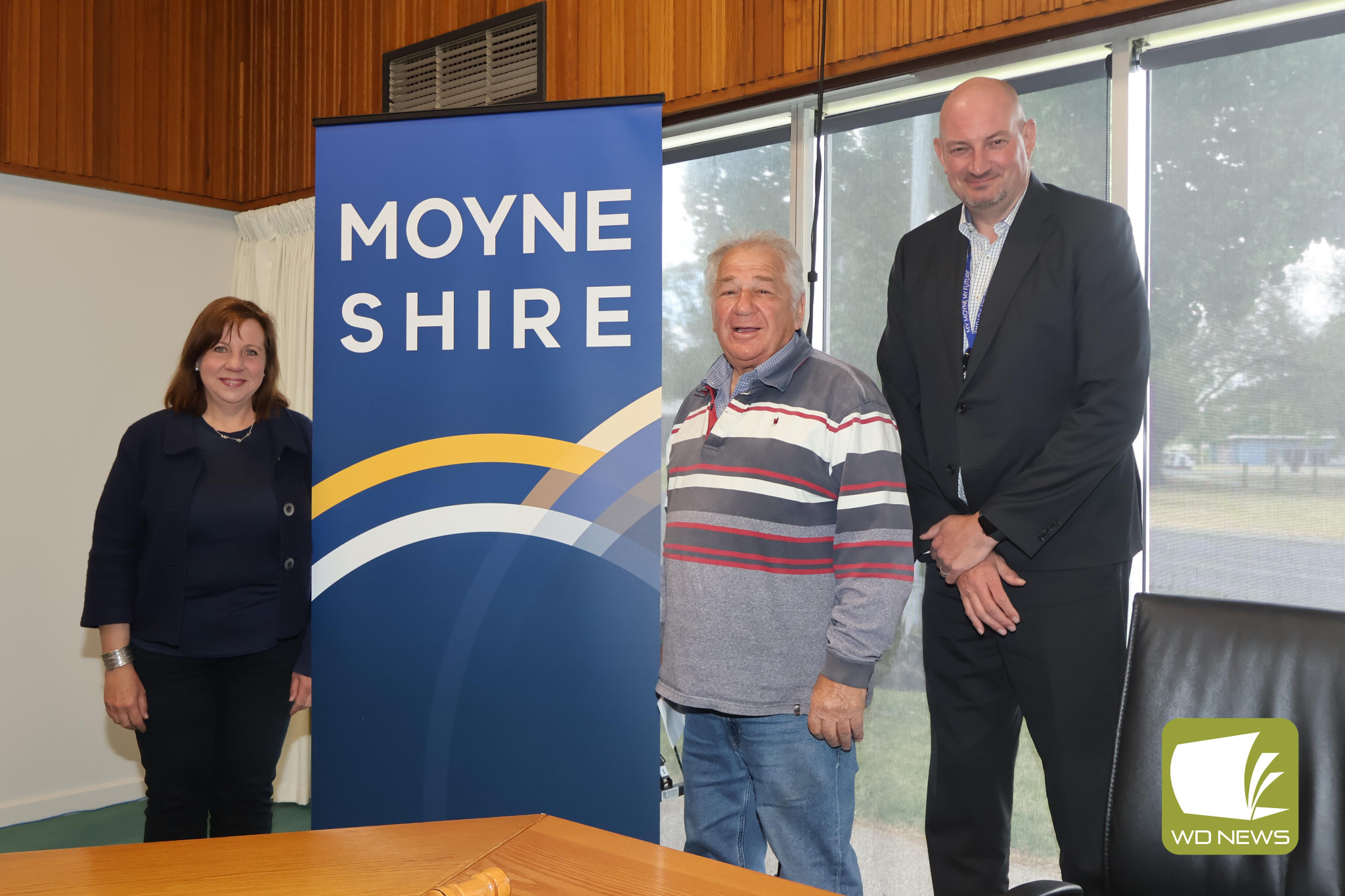 Certified: Moyne Shire councillors Susan Taylor and Jim Doukas, pictured with Moyne Shire Council chief executive officer Mark Eversteyn (right) at the recent declaration of election results.