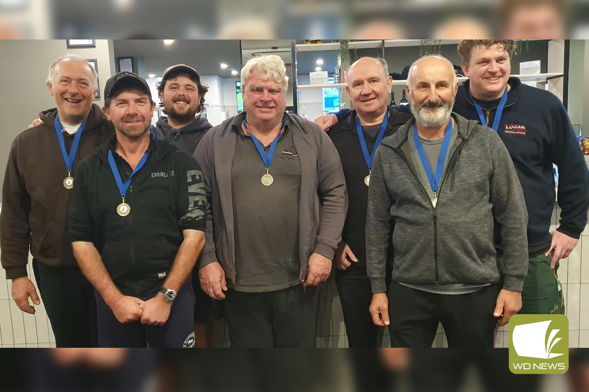 A grade victors, NOBTS: Julian Cavarsan (left), Clinton Ryan, Jordie Cavarsan, Glen Logan (sponsor), Damien McKenzie, Louie Cavarsan and Troy Logan.