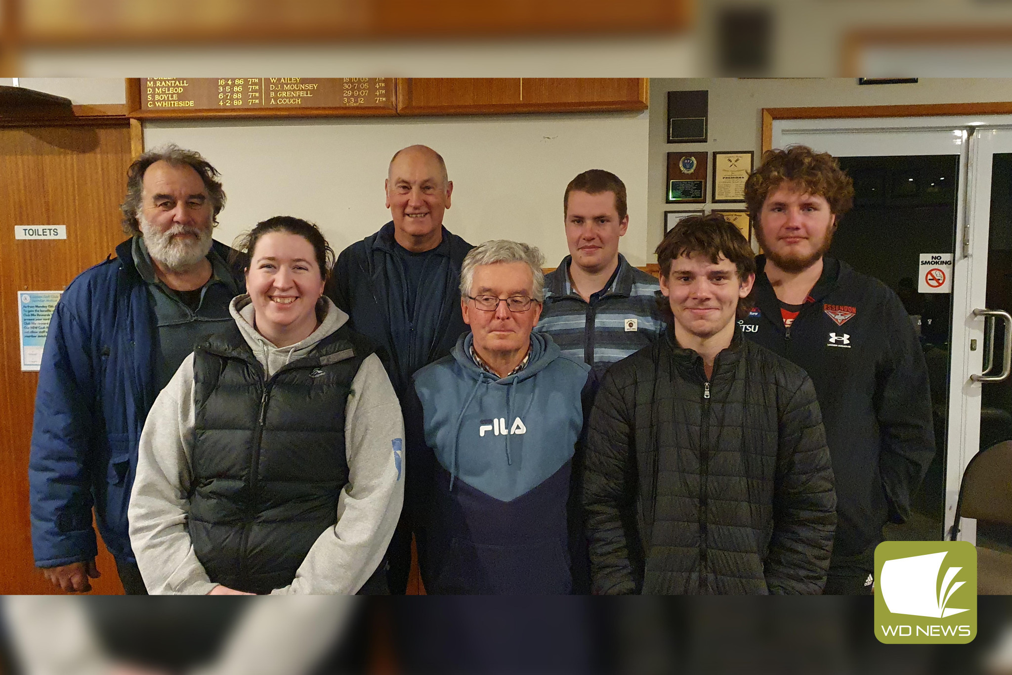 A grade premiers, Poachers, from left Gary Oates, Ingrid Bellman, Brendan Crameri, John Fallon, Stuart deBie (captain), Riley Chamberlain and Austin deBie.