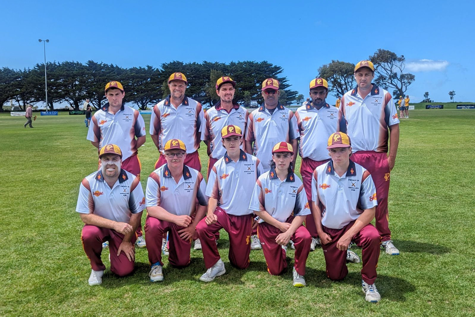 Pomborneit’s Sungold Cup quarter final team: Back row, from left: Sam Darcy, Dave Murphy, Matt Bignell, Tharaka Sendanayake, Danussika Bandara and Grant Place. Front: Stephen Hill, Charlie Voutier, Finn Tolland, Ben Whytcross and Gavin Reynolds.