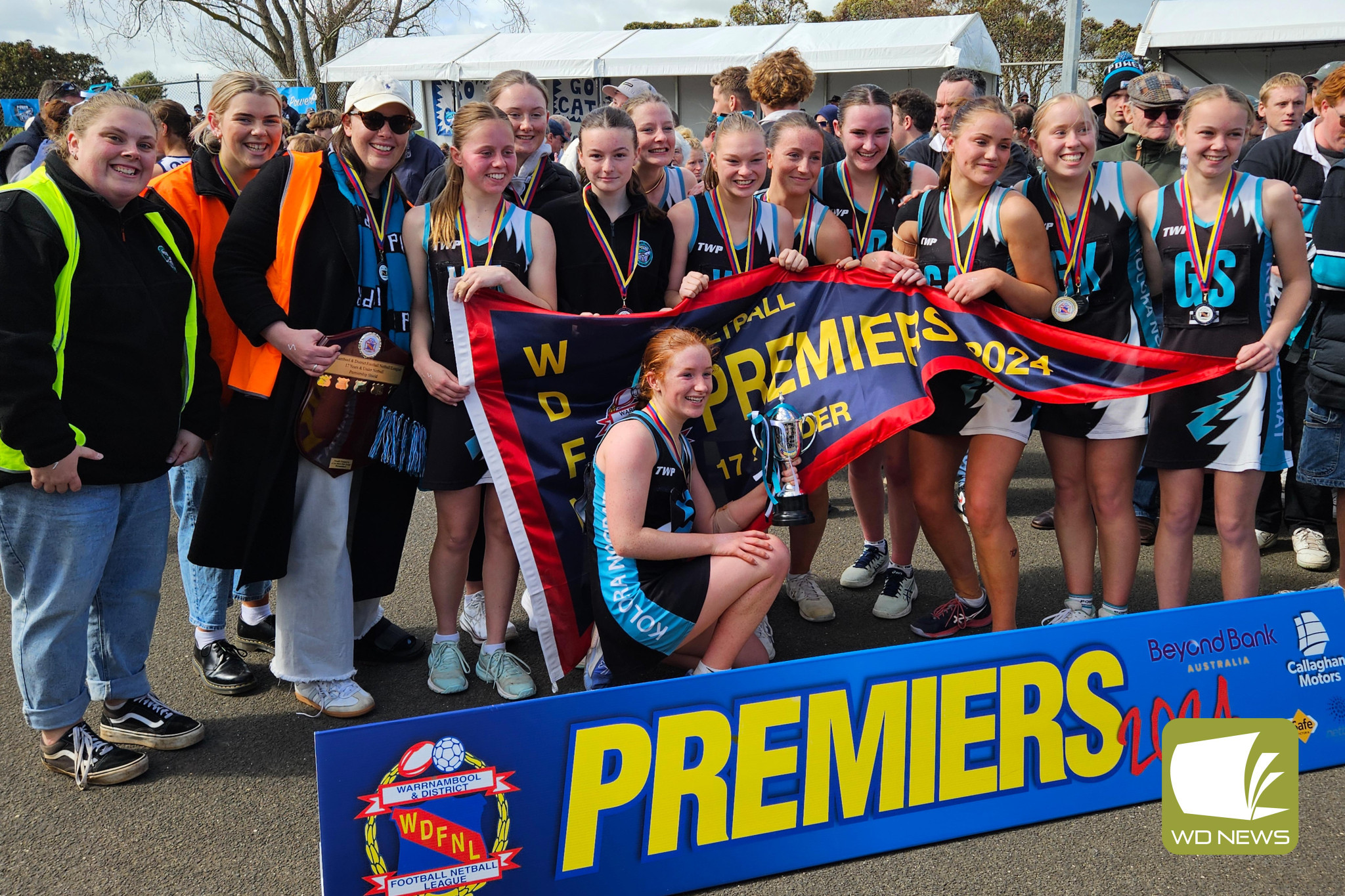 Kolora Noorat celebrates a 17 and under premiership.