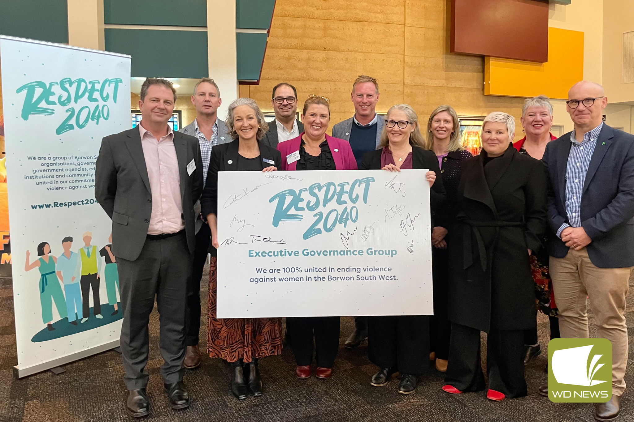 United: Leaders from 12 organisations including Corangamite Shire Council, South West TAFE, Wannon Water and Brophy Family and Youth Services united last week to launch a new initiative which aims to heighten gender equality and prevent violence against women.