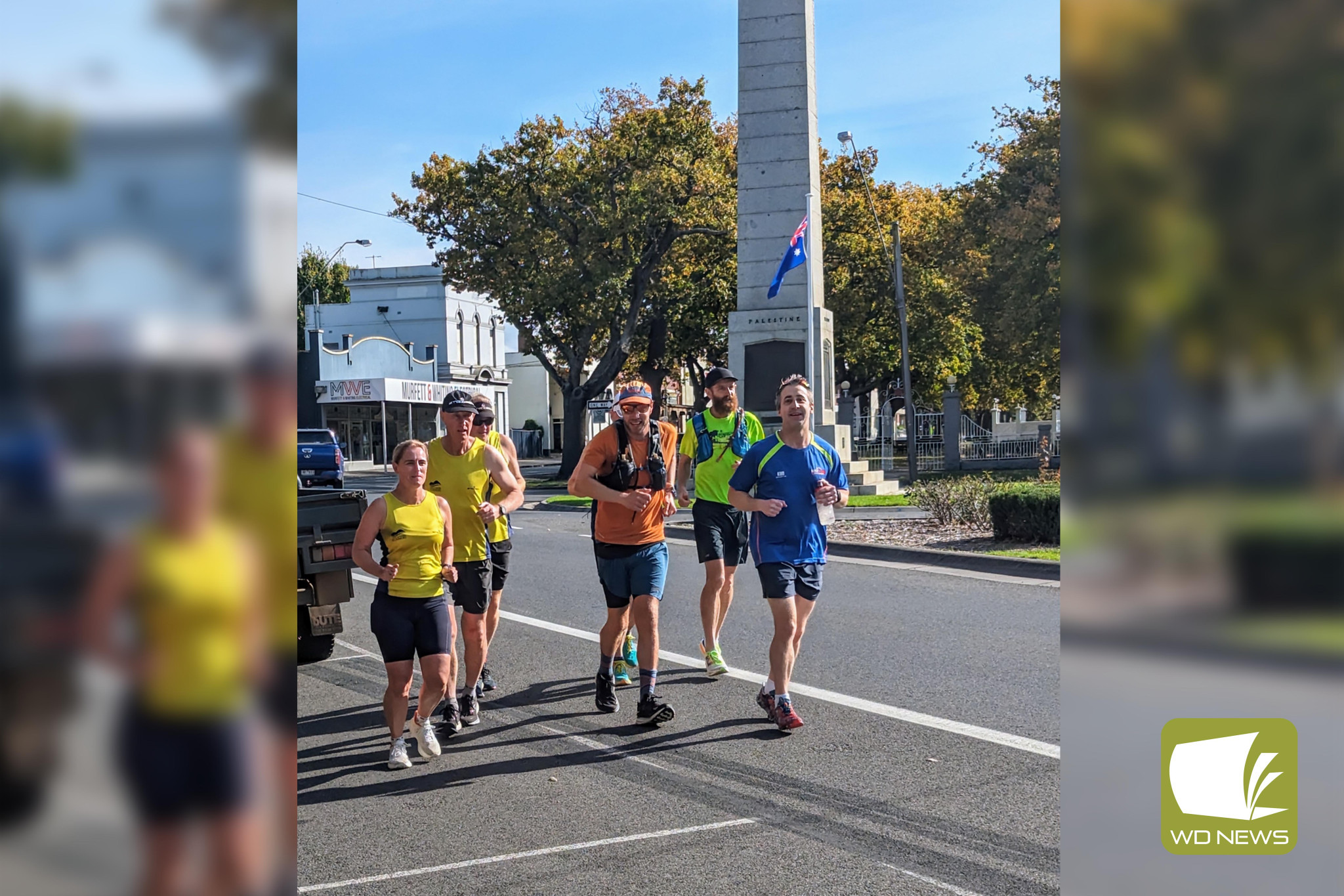 Long distance: Members of the community showed their support for Tim Franklin as he passed through Terang over the weekend as part of his quest to run around the world.