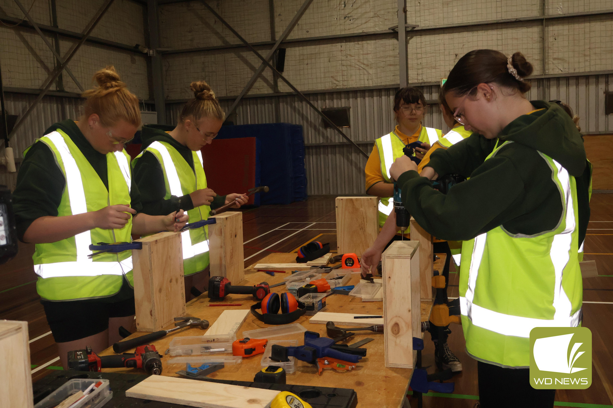 On the tools: Students at Derrinallum P-12 College got a taste of trades work last Friday when SALT visited the school.
