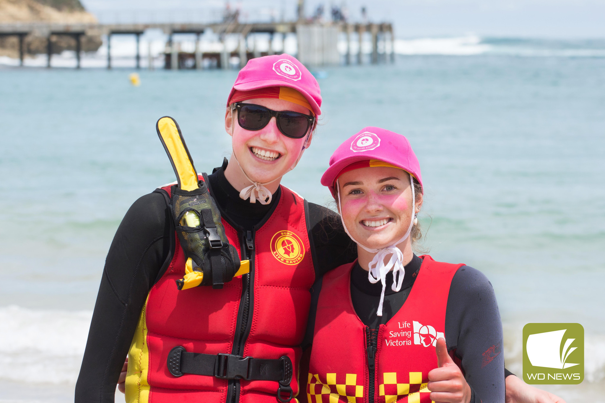 Congratulations: Susanna Ryan and Molly Jones, pictured together on the Port Campbell Surf Life Saving Club’s Pink Patrol early this season, received key awards at the club’s annual dinner over the weekend.