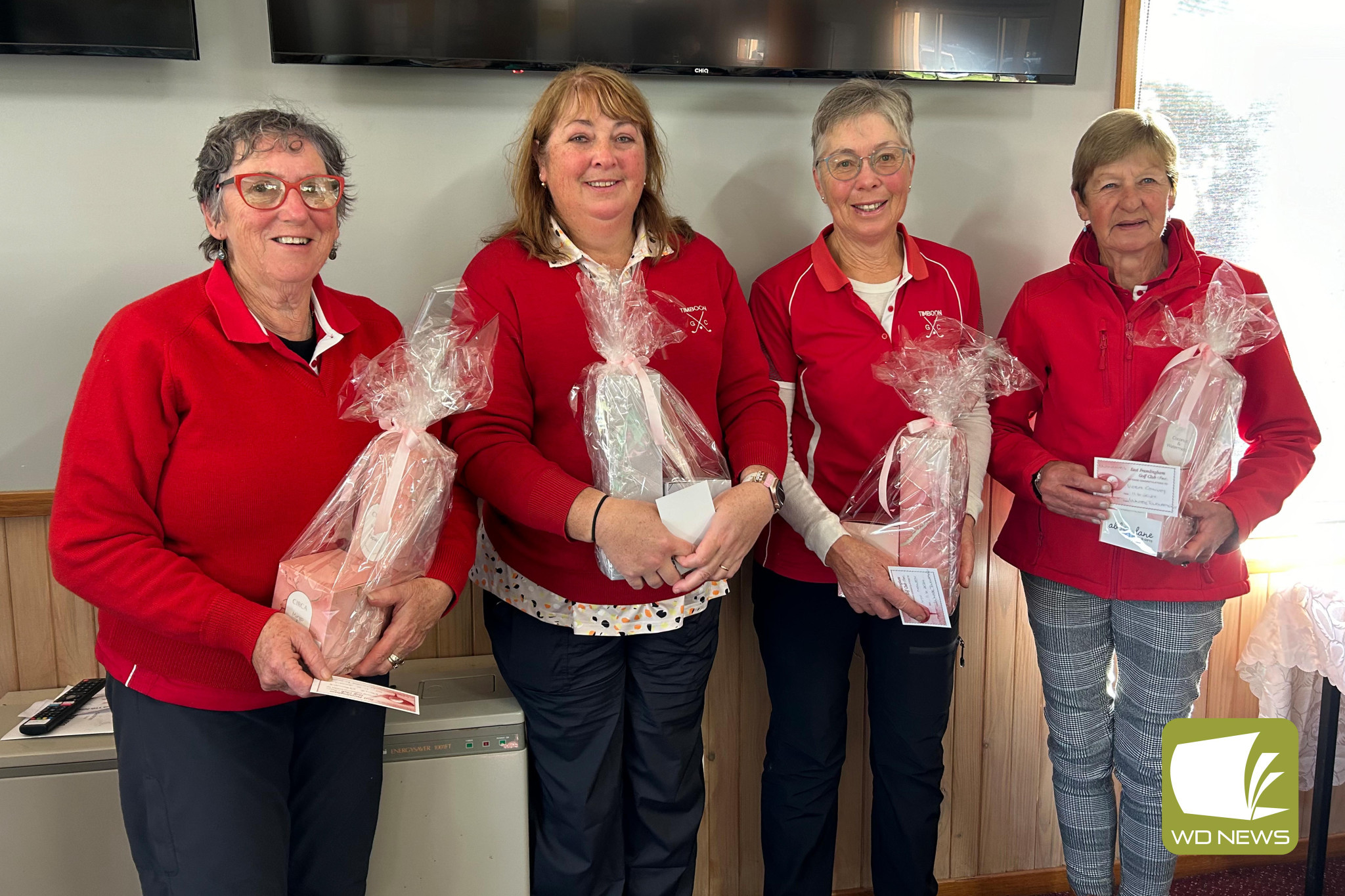 Timboon golfers Faye Groves, Alison Walsh, Lynne Newton and Vera Convey have won the Texas Ambrose at East Framlingham.