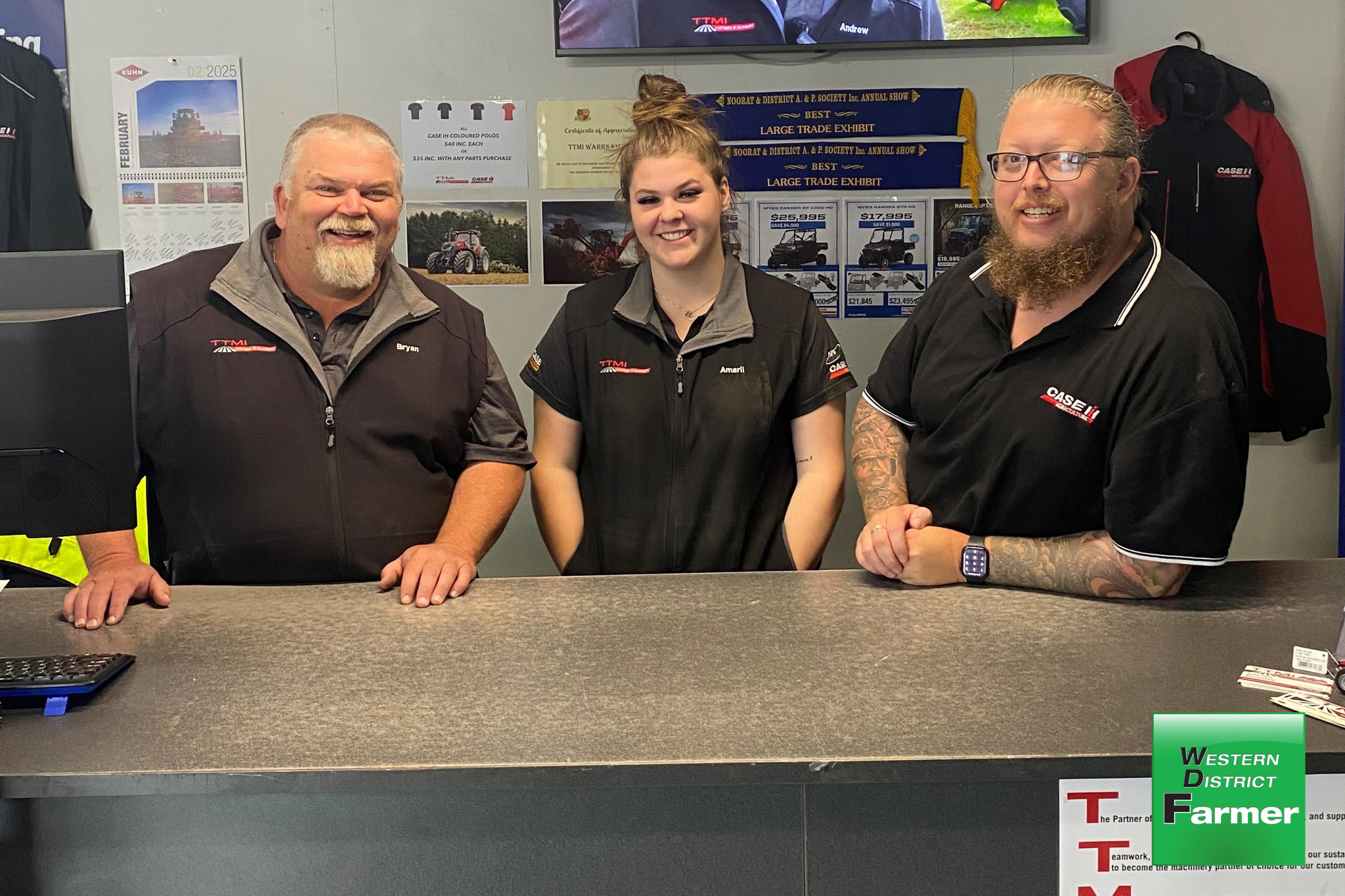 TTMI Warrnambool has a sharp focus on customer satisfaction with staff, from left, Bryan Bridges (operations manager), Armali McKenna (parts interpreter) and Aidan Freeman (service manager).