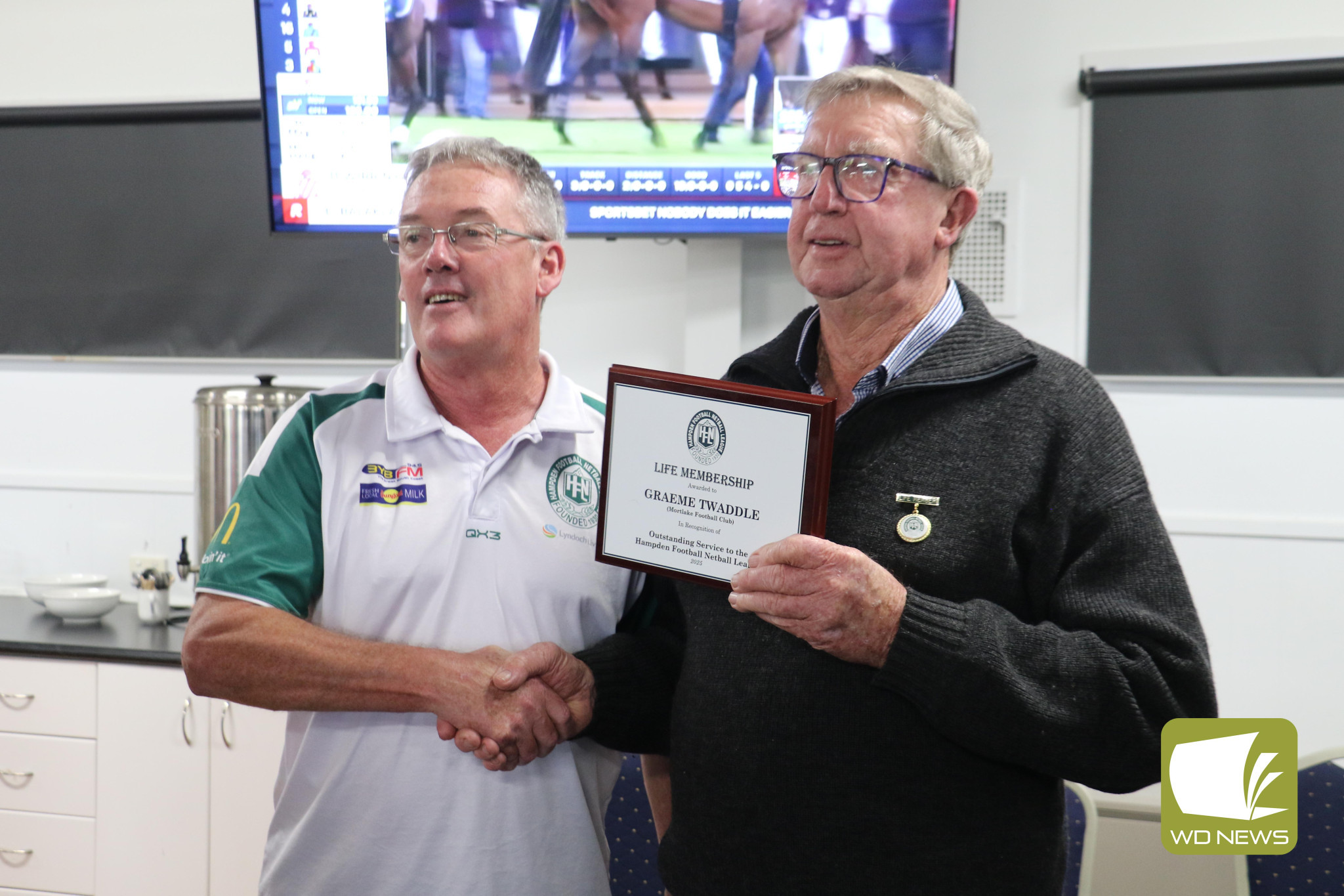Terang’s Graham Twaddle was presented with a life membership to the Hampden League, recognising his 50-year involvement.