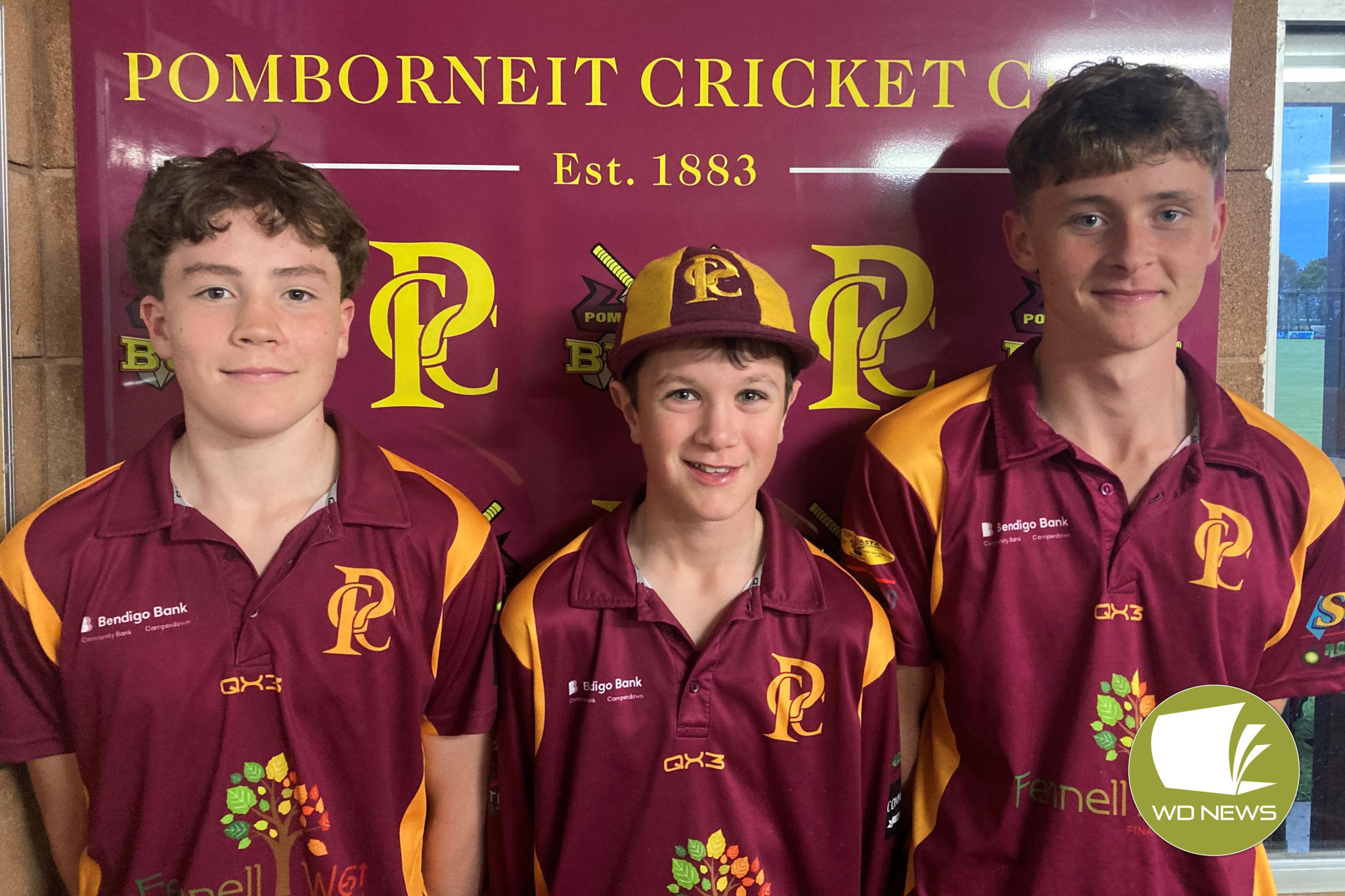 Under 17 debutantes Finn Huggins and Miller Murphy with Pomborneit debutante Harvey Roberts.