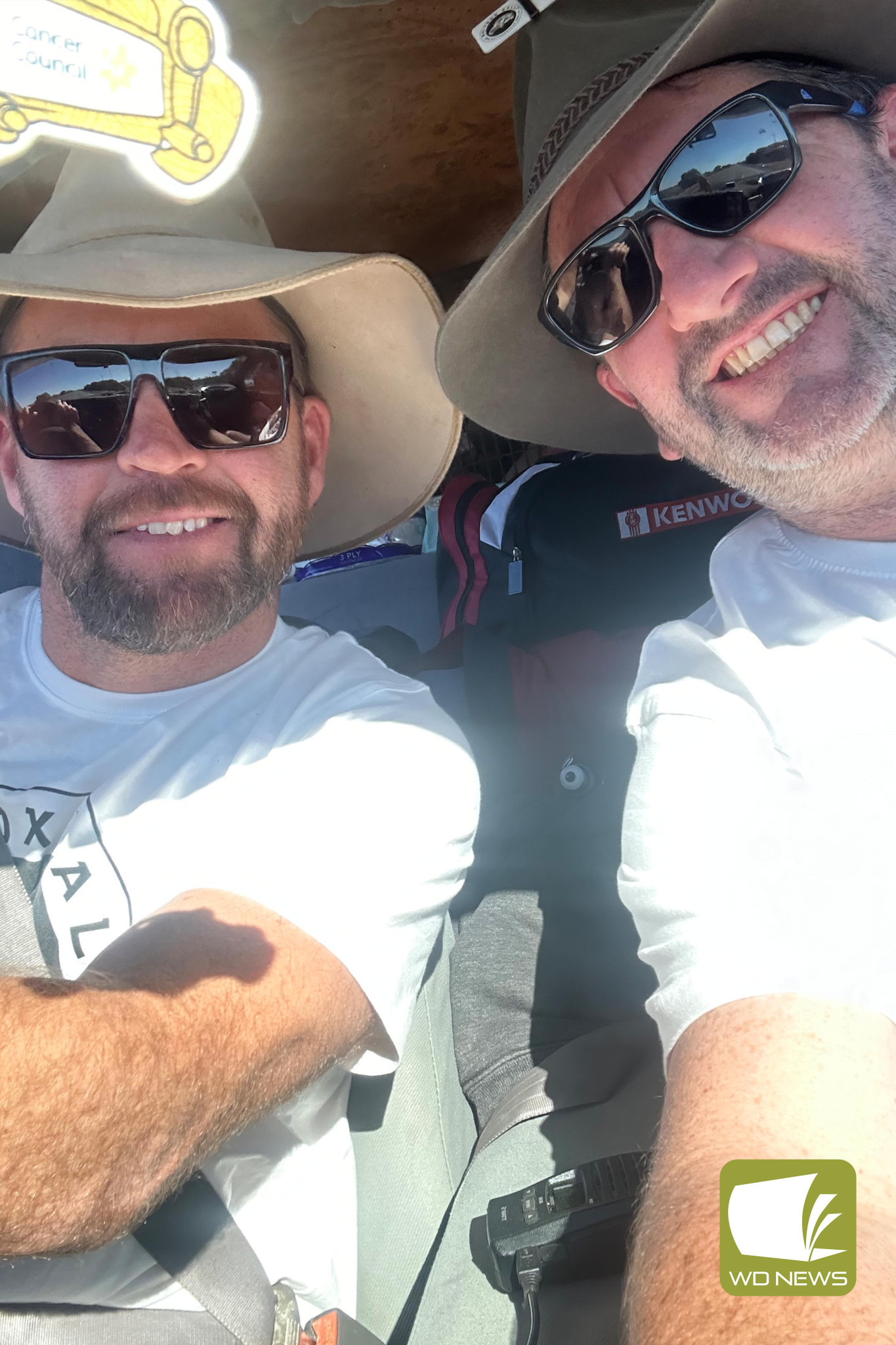 Raising funds: Jason McGlynn and Dwayne Dolling have set off on the autumn route of the 2024 Shitbox Rally as part of their fundraising efforts which support Australians living with cancer.