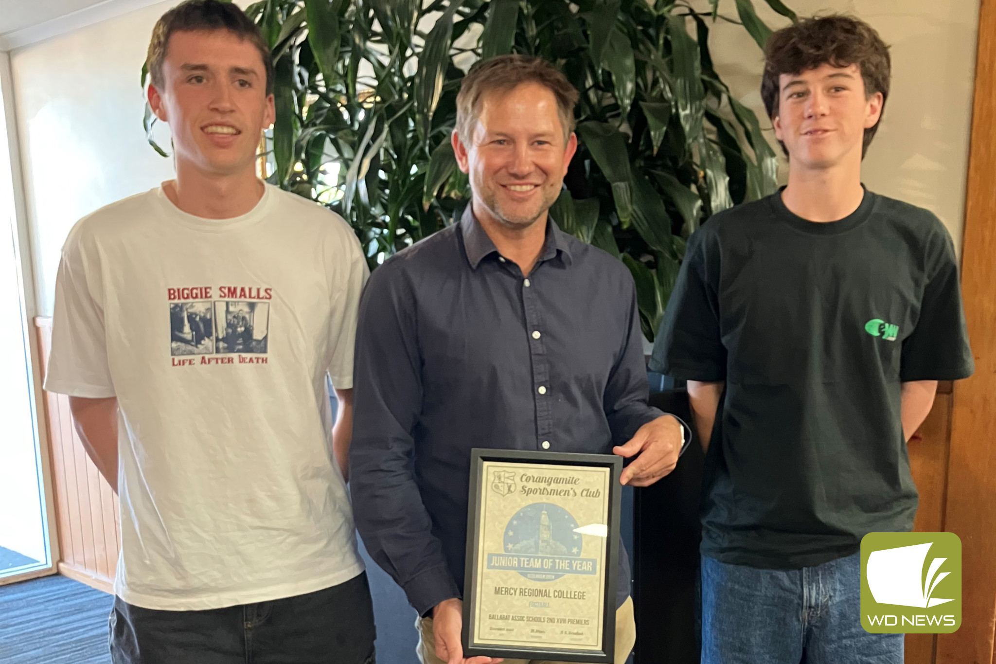 The Junior Team of the Year award went to Mercy Regional College. Receiving the award were players Aidan Conheady and Lenny Stephens, with Darren Cheesman.