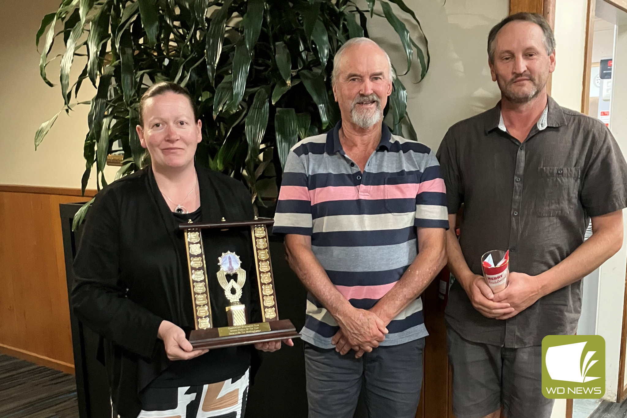 Senior Sports Star of the Year Fiona Dobbins (left) with Arthur Finch and Simon Baker.