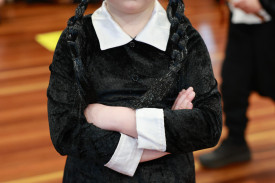 Wednesday Addams seemed happy to socialise with peers at Terang College’s Book Week parade.