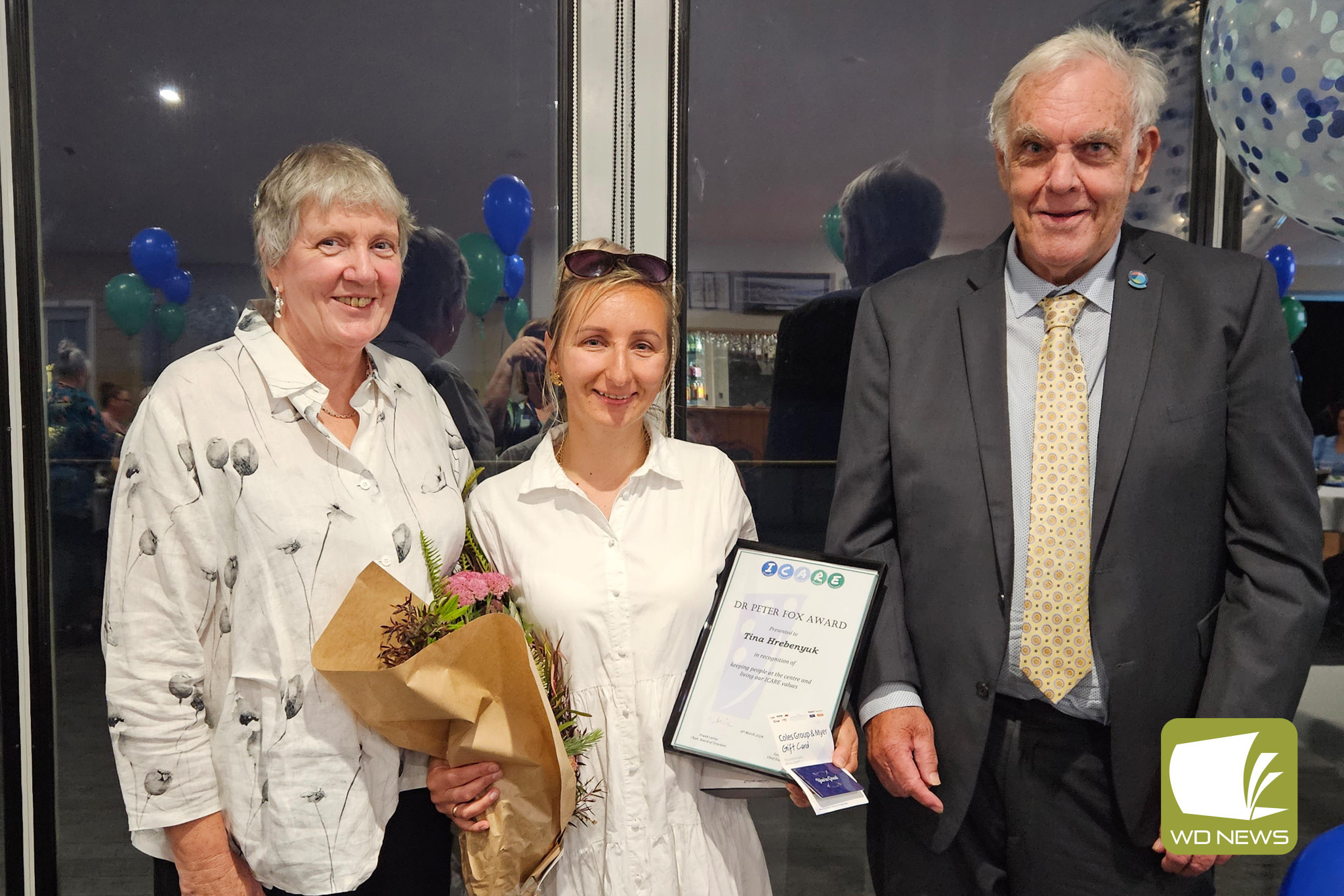 Dr Peter Fox Heart of TDHS Award recipient Tina Hrebenyuk with Dr Jane Fox AM and John Fox.