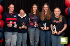 Under 18 girls Football Maddi Wallace, Nikaiah Murfett, Matilda Curran, Sema Merica and Tayla Bell